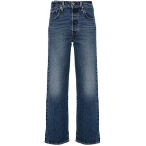 Levi's, Jeans, Dames, Blauw, W25, Denim, Blauwe Ribcage Straight Jeans in Denim