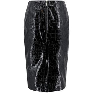 Versace, Rokken, Dames, Zwart, S, Leer, Leren rok met krokodillenprint