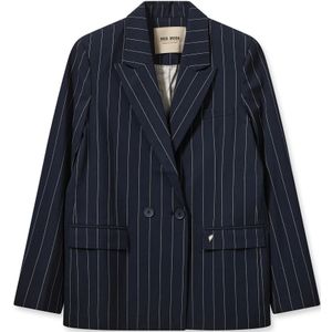 MOS Mosh, Jassen, Dames, Blauw, L, Polyester, Gestreepte Navy Blazer met Klepzakken