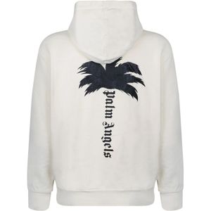 Palm Angels, Sweatshirts & Hoodies, Heren, Beige, XL, Katoen, Palmboom Print Hoodie Sweater