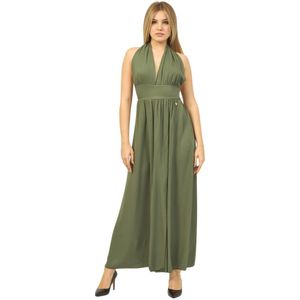 YES Zee, Groene Rugloze Maxi Jurk Groen, Dames, Maat:XS