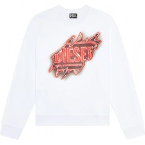 Diesel, Sweatshirts & Hoodies, Heren, Wit, S, Katoen, Jersey Katoen Logo Sweatshirt Regular Fit