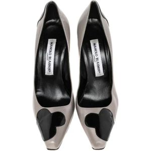 Manolo Blahnik Pre-owned, Pre-owned, Dames, Grijs, 39 EU, Tweed, Tweedehands leren hakken