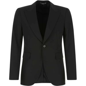 Dolce & Gabbana, Pakken, Heren, Zwart, L, Polyester, Zwarte stretch polyester blazer
