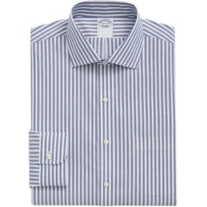 Brooks Brothers, Marineblauw Slim Fit Non-Iron Stretch Supima Katoenen Overhemd met Engelse Spreidkraag Blauw, Heren, Maat:XL