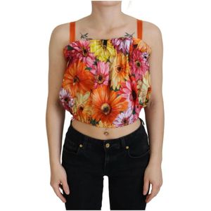 Dolce & Gabbana, Tops, Dames, Veelkleurig, S, Katoen, Bloemen Elegance Mouwloze Cropped Top