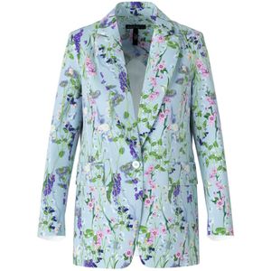 Marc Cain, Jassen, Dames, Blauw, S, Leer, Bloemenprint blazer