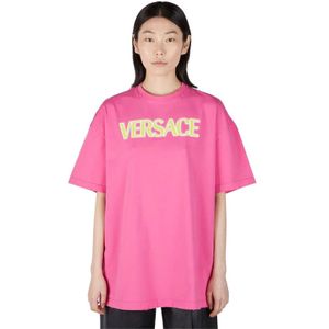Versace, Logo Print T-Shirt Roze, Dames, Maat:S