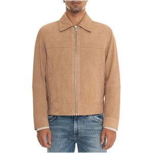 Boss, Jassen, Heren, Beige, 2Xl, Suède, Suède Leren Jas met Toprits