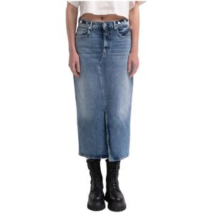 Replay, Rode Cast Indigo Denim Midi Rok Blauw, Dames, Maat:W27