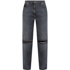 JW Anderson, Bootcut jeans met scheuren Grijs, Dames, Maat:3XS