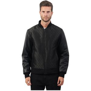 Guess, Jassen, Heren, Zwart, L, Leer, Zwarte imitatieleren jas Fullzip