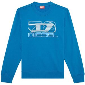 Diesel, Sweatshirts & Hoodies, Heren, Blauw, S, Katoen, Sweatshirt with logo print