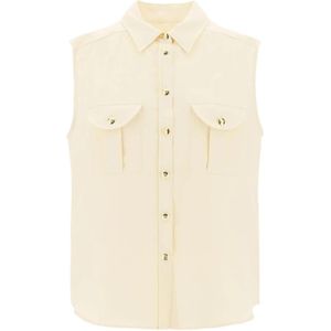 Blazé Milano, Blouses & Shirts, Dames, Beige, M, Linnen, Mouwloze Linnen en Zijden Blouse