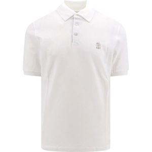 Brunello Cucinelli, Witte Polo T-shirt met Geribbelde Profielen Wit, Heren, Maat:2XL
