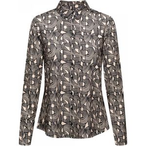 &Co Woman, Blouses & Shirts, Dames, Veelkleurig, XS, Polyester, Lotte ART A-Black (Multi) Lange Mouwen Jersey Blouse