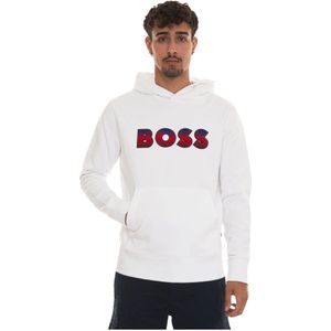 Boss, Sweatshirts & Hoodies, Heren, Wit, XL, Katoen, Maxi Logo Hoodie