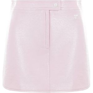 Courrèges, Lichtroze Vinyl Minirok met Geborduurd Logo Roze, Dames, Maat:S