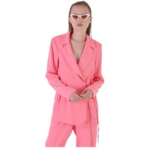 Silvian Heach, Getailleerde Blazer met Taille Ruches Roze, Dames, Maat:XL