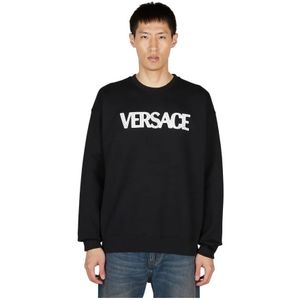 Versace, Sweatshirts & Hoodies, Heren, Zwart, M, Katoen, Mesh Logo Sweatshirt