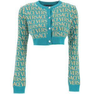 Versace, Repeat JAC Gebreide Cardigan Blauw, Dames, Maat:S