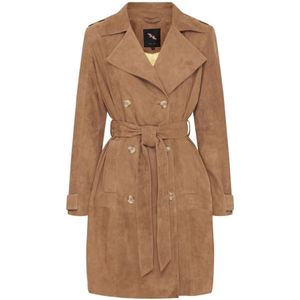 Btfcph, Mantels, Dames, Bruin, XL, Klassieke Trenchcoat Suede Skind Kameel