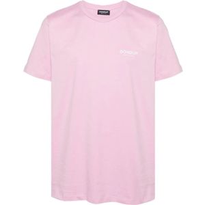Dondup, Tops, Heren, Roze, L, Katoen, Roze Logo Print T-shirts en Polos