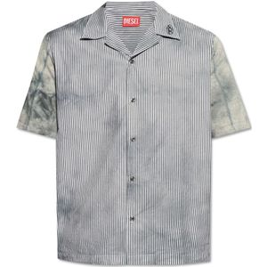 Diesel, Overhemden, Heren, Grijs, M, Katoen, S-Trucker gestreept shirt