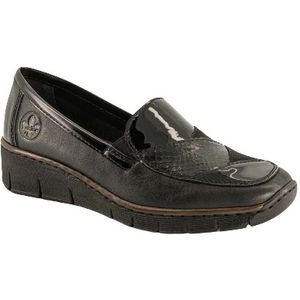 Rieker, Schoenen, Dames, Zwart, 41 EU, Stijlvolle Loafers met Elastische Sluiting en 37mm Hakhoogte