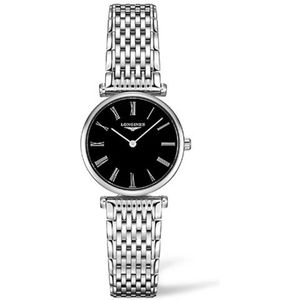 Longines, Quartz horloge met zwarte wijzerplaat en roestvrijstalen band Zwart, Dames, Maat:ONE Size