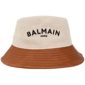 Balmain, Accessoires, unisex, Beige, S, Katoen, Bucket Hat met Logo