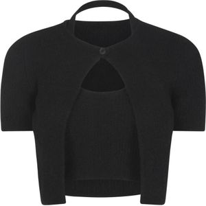 Alexander Wang, Tops, Dames, Zwart, S, Wol, Zwarte truien met Hybrid Halter Cardigan Pullover