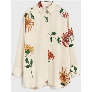 TotêMe, Blouses & Shirts, Dames, Beige, L, Satijn, Bloemen Satijnen Overhemd