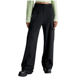 Calvin Klein Jeans, Zwarte broek met rits en zakken Zwart, Dames, Maat:L