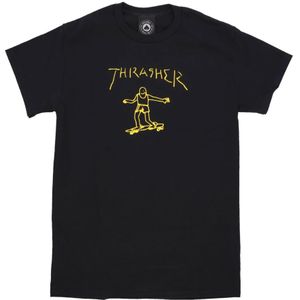 Thrasher, Tops, unisex, Zwart, S, Katoen, Logo Print Tee Zwart/Geel Katoen