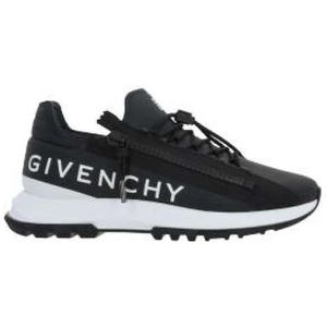 Givenchy, Schoenen, Heren, Veelkleurig, 43 EU, Leer, Zwarte Leren Lage Sneakers met Logo Print