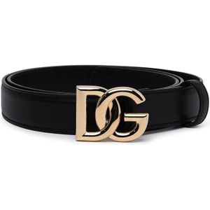 Dolce & Gabbana, Accessoires, Dames, Zwart, 80 CM, Leer, Zwarte leren Riem met DG monogramgesp