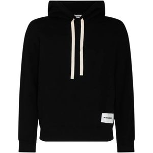 Jil Sander, Sweatshirts & Hoodies, Heren, Zwart, L, Katoen, Zwarte katoenen logo patch hoodie