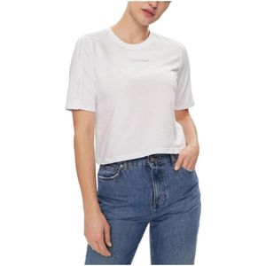 Calvin Klein, Tops, Dames, Wit, XS, Katoen, Dames Crop T-shirt Lente/Zomer Collectie