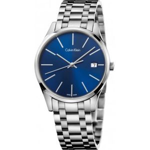 Calvin Klein, Verbluffend blauw wijzerplaat quartz horloge met roestvrijstalen band Grijs, Dames, Maat:ONE Size