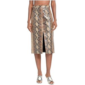 Khaite, Midi Rok met Slangenprint Leer Bruin, Dames, Maat:S