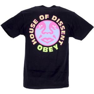 Obey, Tops, Heren, Zwart, S, Katoen, Klassieke Zwarte Tee met Print