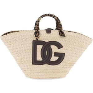 Dolce & Gabbana, Tassen, Dames, Beige, ONE Size, Kendra Tote Bag met Leo Print Handvatten