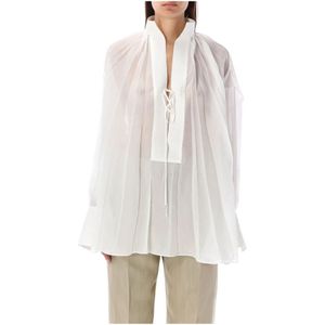 Salvatore Ferragamo, Blouses & Shirts, Dames, Wit, S, Oversized Geplooide Blouse