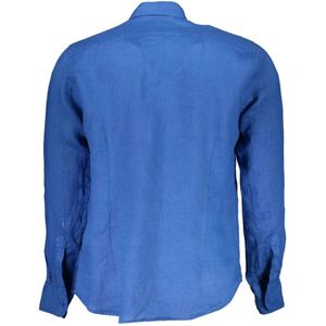 La Martina, Overhemden, Heren, Blauw, XL, Linnen, Blauw Linnen Overhemd, Regular Fit, Lange Mouwen