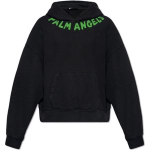 Palm Angels, Sweatshirts & Hoodies, Heren, Zwart, L, Katoen, Bedrukte hoodie
