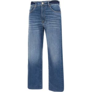 7 For All Mankind, Jeans, Dames, Blauw, W28, Denim, Heritage Denim Jeans Blauw Bliksem Rechte Pasvorm