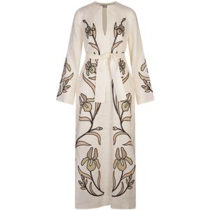 Tory Burch, Kleedjes, Dames, Veelkleurig, S, Katoen, Witte Bloemen Kaftan Jurk