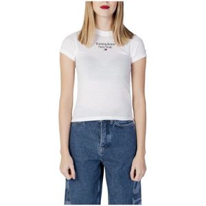 Tommy Jeans, Tops, Dames, Wit, S, Katoen, Wit Bedrukt T-shirt Lente/Zomer Vrouwen