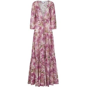 Giambattista Valli, Roze Bloemenprint Trekkoord Taille Jurk Veelkleurig, Dames, Maat:M